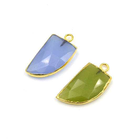 Gemstone Pendants | Electroplated Faceted Chalcedony Tusk Pendants | Aqua Chalcedony Charm | Peridot Green Chalcedony Charm | Tusk Charm