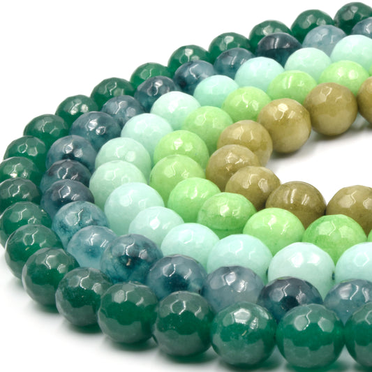Faceted Jade Beads | 10mm Faceted Dyed Green Jade Round Beads with 1mm Holes - Sold by 15.5" Strands (~ 46 Beads)