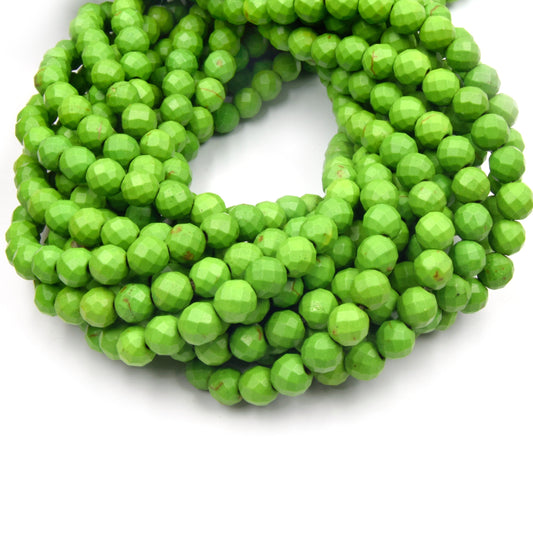 Dyed Howlite Beads | 6mm Lime Green Faceted Round Shaped Howlite Beads