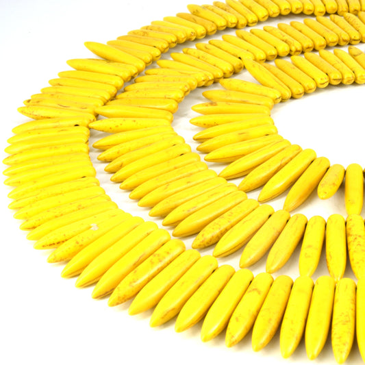 Yellow Howlite Stick Beads | 25mm Smooth Veined Mustard Yellow Howlite Stick Beads - (Approx. 17" ~ 95 Beads)