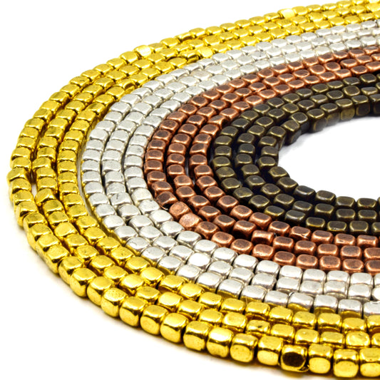 Cube Brass Beads | Gold Silver Rose Gold Bronze Plated Cube Metal Beads | 4mm Cube Plated Brass Beads