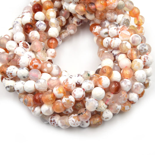 Fire Agate Beads | Dyed White Orange Faceted Round Gemstone Beads - 6mm Available