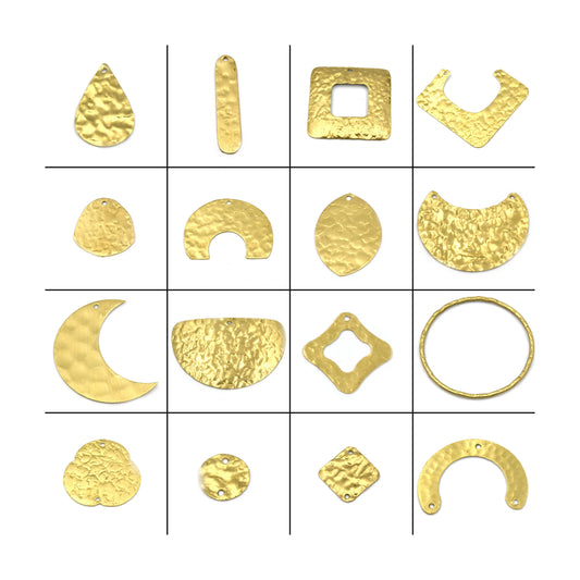 Hammered Copper Components | Gold Plated Copper Jewelry Components | Hammered Pendants and Connectors | Moon Hoop Crescent Square Components