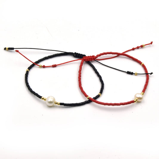 Cord Bracelet | Corded Sliding Bracelet with Pearl | Red and Black Available