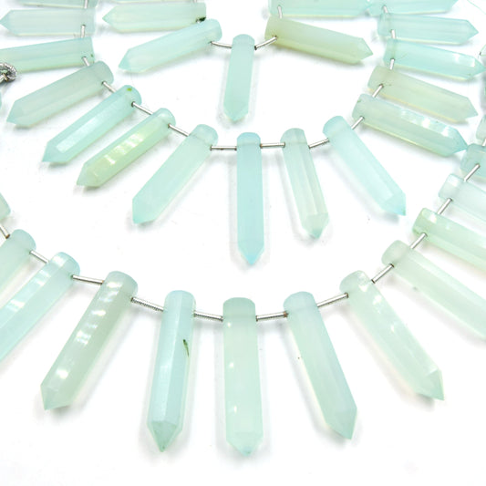 Chalcedony Beads | Faceted Natural Mint Green Chalcedony Graduated Point Shaped Beads - Hand-Cut Indian Gemstone