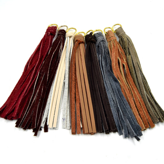 Tassels | 5 inch Faux Suede Tassel on Gold Jump Ring | Beige, Brown, Red, Burgundy, Grey, Tan Tassel Pendants