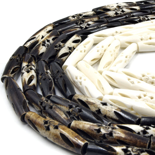 Bone Beads | Carved Tube Bone Beads | Tribal Bone Tube Beads