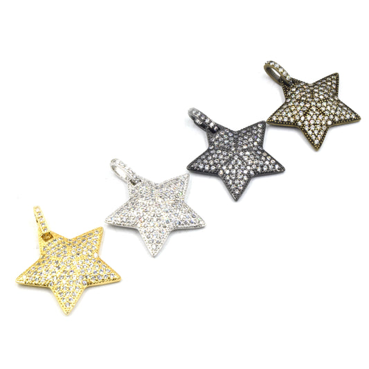 CZ Star Pendant | Celestial Charm | Star Charm | CZ Charm | Gold Star Silver Star Bronze Star Gunmetal Star | Cubic Zirconia Pendant