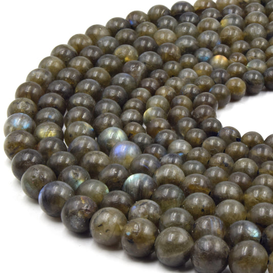 Large Hole Labradorite Beads | Labradorite Smooth Round Shaped Beads with 2mm Holes | 7.5" Strand | 8mm 10mm Available