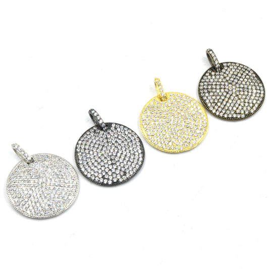 CZ Circle Pendant | CZ Bailed Disc Pendant | Round CZ Charm | Gold Silver Gunmetal Rose Gold Bronze Pendants