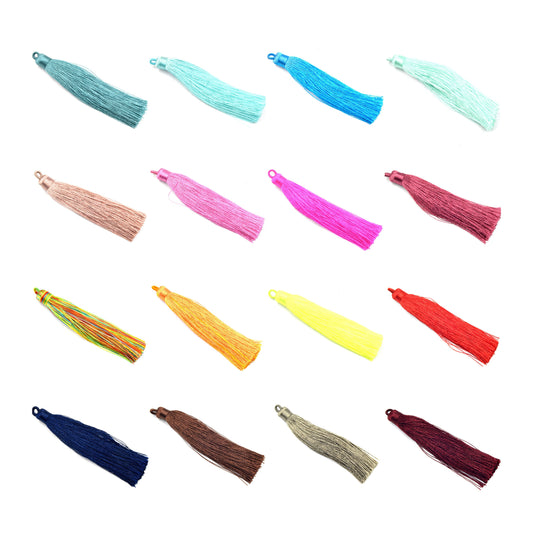 Tassel Pendants | 4 inch Silky Wrap Cap Threaded Tassels | Mala Tassel