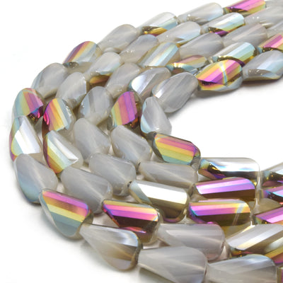 Chinese Crystal Beads | Mystic Coated MultiColor Twisted Teardrop Beads | AB Coated Metallic Chinese Crystal Teardrop | Loose Beads