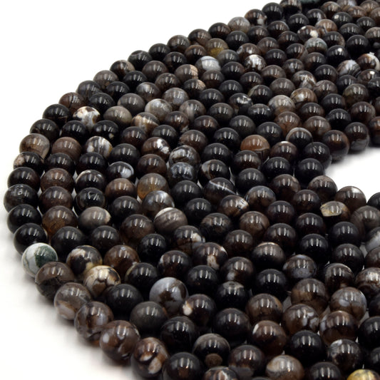 Smooth Dark Brown Mottled Dyed Agate Round/Ball Shaped Beads - Sold by 15.5" Strands - Quality Gemstone - 4mm 6mm 8mm 10mm Available