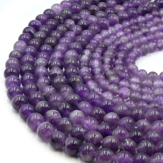 Large Hole Amethyst Beads | Amethyst Smooth Round Shaped Beads with 2mm Holes | 7.5" Strand | 8mm 10mm Available