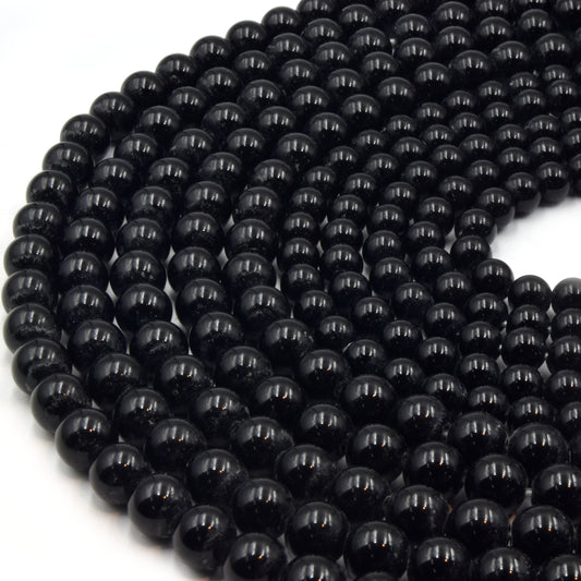 Large Hole Black Onyx Beads | Black Onyx Smooth Round Shaped Beads with 2mm Holes | 7.5" Strand | 8mm 10mm Available | Loose Beads