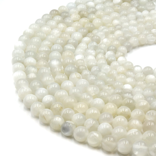Large Hole Moonstone Beads | White Moonstone Smooth Round Shaped Beads with 2mm Holes | 7.5" Strand | 8mm 10mm Available | Loose Beads