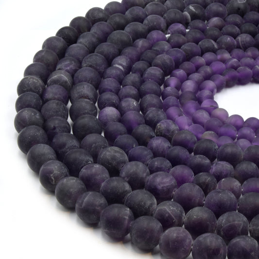 Large Hole Amethyst Beads | Amethyst Matte Round Shaped Beads with 2mm Holes | 7.5" Strand | 8mm 10mm 12mm Available