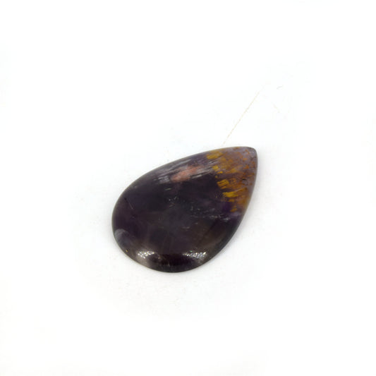 Cacoxenite Cabochon | Pear Shaped Flat Back Cabochon | 23mm x 36mm - 5mm Dome Height | OOAK Natural Gemstone Cabochon