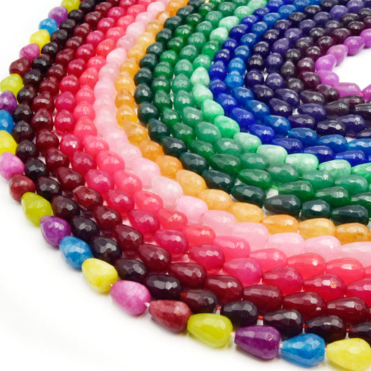 Faceted Jade Teardrop Beads | Faceted Dyed Pink Orange Blue Green Jade Teardrop Beads | 10mm x 15mm Available
