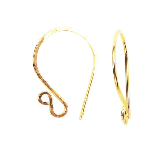 18k Gold Plated Earring Finding | Hammered French Hook Earring Posts | 15mm x 22mm - 4 Pairs Per Pack