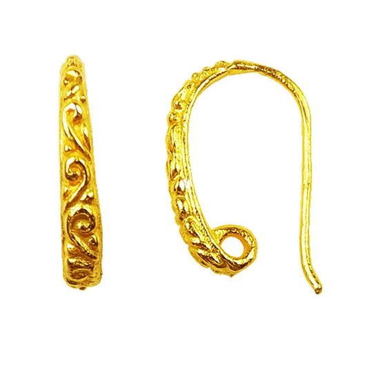 10mm x 19mm - 18k Gold Overlay Embossed Swirls with Hidden Loop - High Quality Earring Wire - Two Pairs Per Pack (Four Pieces Total)