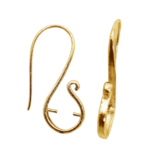 13mm x 32mm - 18k Gold Overlay 20 Gauge 'S' Shape with Inside Prongs - High Quality Earring Wire - 2 Pairs Per Pack (4 Pieces Total)