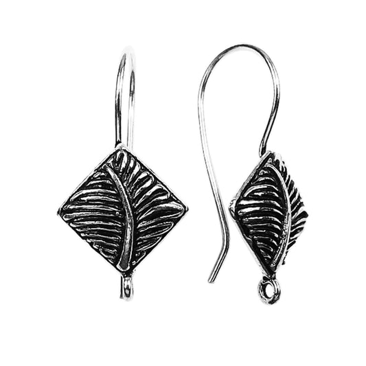 14mm x 15mm - Silver Plated Copper Kite Shape with Leaf Design- High Quality Earring Wire - Two Pairs Per Pack (Four Pieces Total)