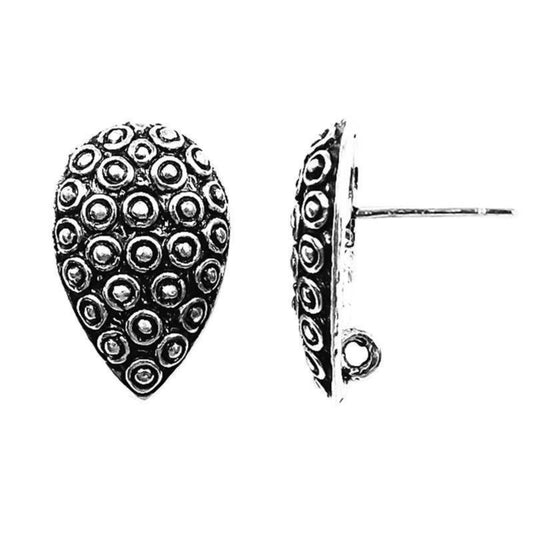 8mm x 11mm - Silver Plated Copper Teardrop Shape Post Clip w/ Hidden Loop - High Quality Earring Finding - 1 Pairs Per Pack (2 Pieces Total)