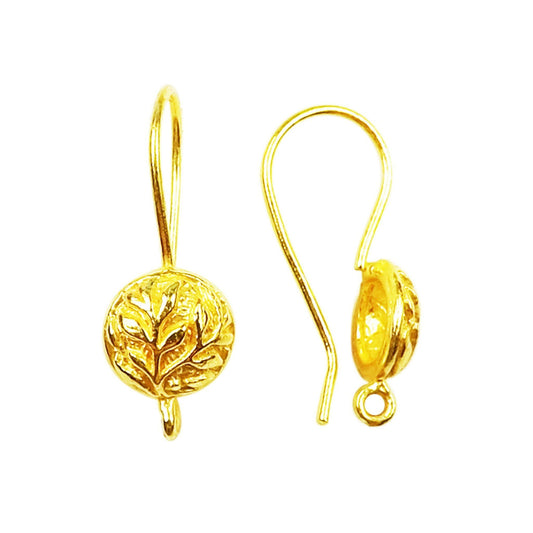 10mm x 21mm - 18k Gold Overlay Round Leaf Shape - High Quality Earring Wire - One Pairs Per Pack (Two Pieces Total)