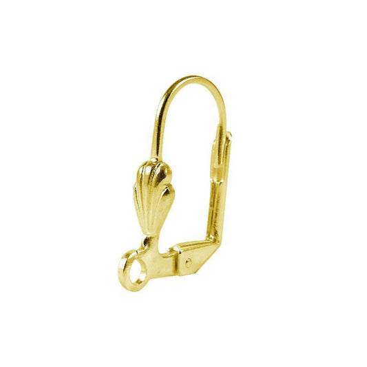 15mm x 22mm - 18k Gold Overlay Shell Shaped Lever Back with Loop - High Quality Earring Finding - Two Pairs Per Pack (Four Pieces Total)