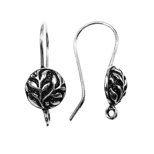 10mm x 21mm - Silver Plated Copper Round Leaf Shape - High Quality Earring Wire - Two Pairs Per Pack (Four Pieces Total)