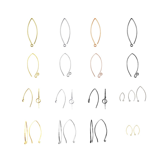 Ear Wire | Marquise Shape Elegant and Clean | High Quality Earring Wire | 18k Gold, Silver Finish, Rose Gold, Gunmetal Overlay | 20 Gauge