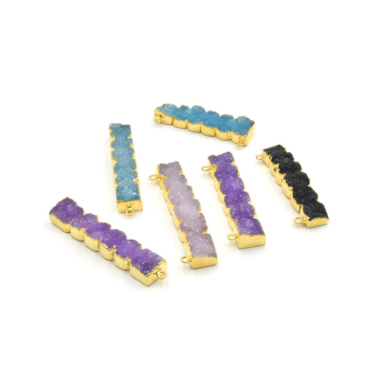 Druzy Pendant | Premium Gold Plated Notched Rectangle Shaped Druzy Pendant Charm | Measuring 50-55mmx10mm Approx Pink Purple Turquoise Black