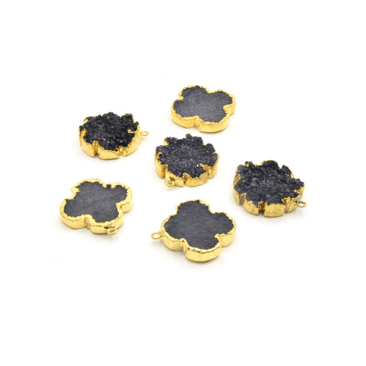 Druzy Pendant | Gold Electroplated Black Druzy Pendant Charm | Sunshine/Flower and Quatrefoil/Clover Shape Available