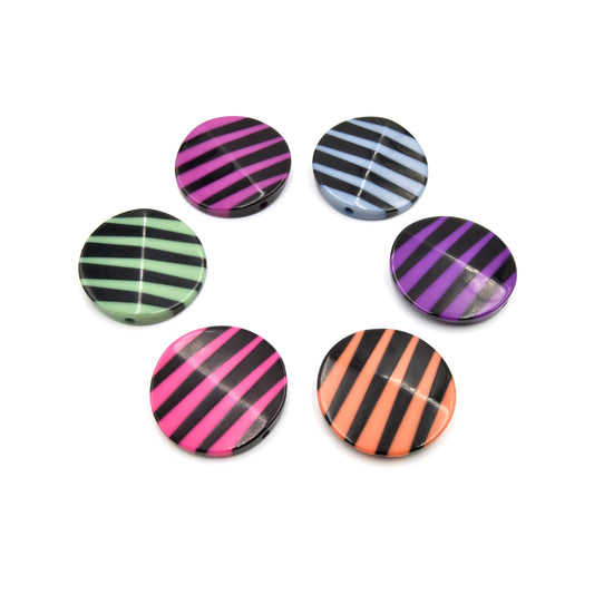 Acrylic Coin Beads | Black Striped Resin Focal Beads | Large Hole Beads | Colorful Beads | Focal for Necklace | Jewelry Supplies
