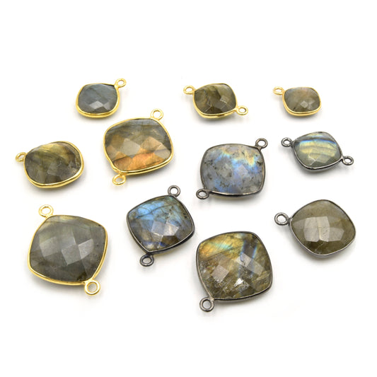 Diamond Labradorite Bezel | Pendants and Connectors | 12mm, 14mm, 16mm, 18mm, 20mm | Gold, Silver, Gunmetal Labradorite Focals