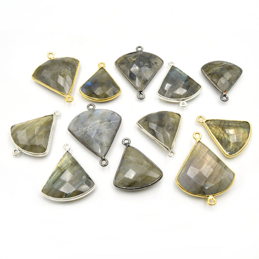 Labradorite Fan Bezel | Gold, Silver, Gunmetal Labradorite Focals | Unique Pendants and Connectors | Jewelry Supplies