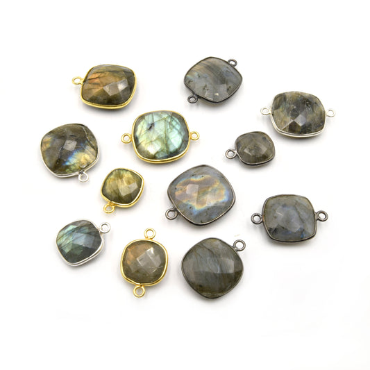 Labradorite Square Bezels | Pendants and Connectors | Gold, Silver, Gunmetal Labradorite Focals