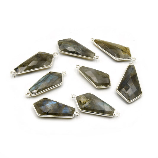 Labradorite Dagger Shaped Bezel Silver Finish | Faceted Pendant/Component Labradorite Focals