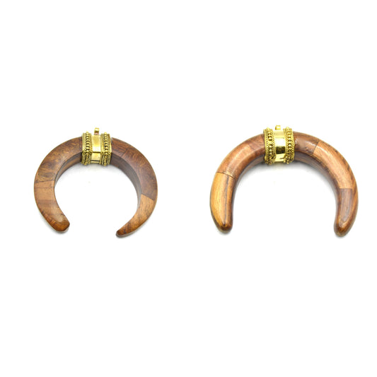 Wooden Pendant | Brown Wooden Crescent Pendant | Focal Pendant | Flat Inner Edged Crescent, Rounded Crescent | Wood Pendant