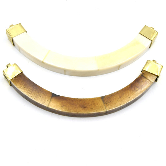 Curved Crescent Pendant | Ox Bone Flat Edged Focal Pendant | Horn Pendant | Double Gold Bail Pendant | White Crescent Brown Crescent