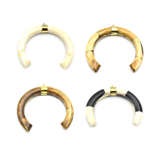 Bone Pendant | Flat Ended Crescent Pendant | White Black And White Brown Black Crescent | Thick Crescent Pendant | Ox Bone Focal Pendant