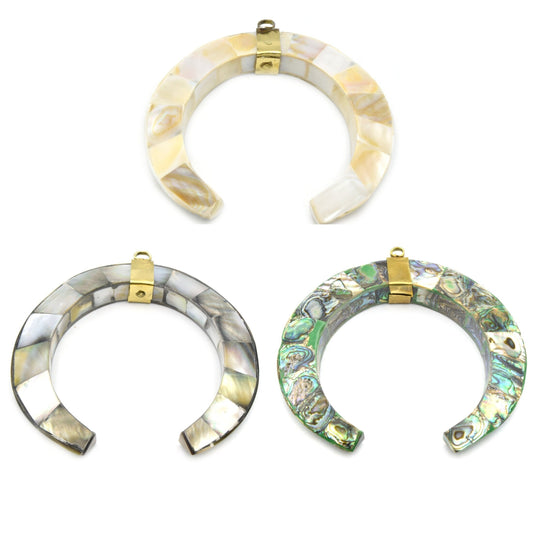 Abalone Crescent Pendant | Flat Inner Edge Abalone Shell Crescent | Focal Pendant | White Crescent Gray Crescent Rainbow Crescent