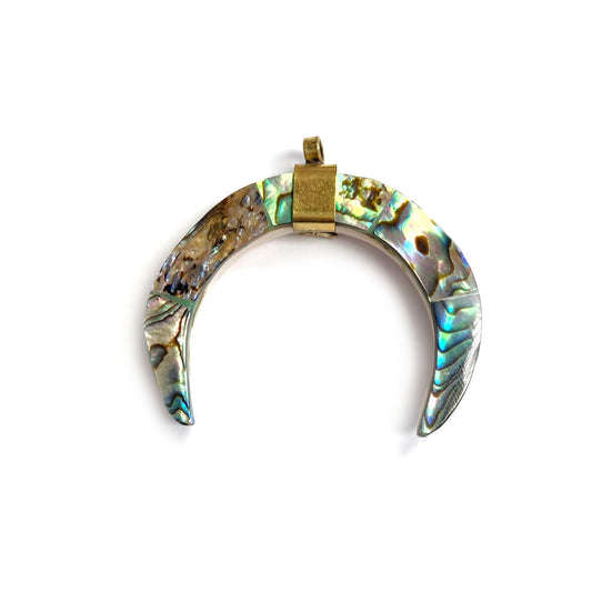 Abalone Crescent Pendant | 1.5" Rainbow Abalone Focal Pendant With Plain Gold Bail | Mother of Pearl Pendant