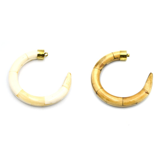 Bone Crescent Pendant | Curved Round Crescent Shaped Natural Ox Bone Focal Pendant With Plain Gold Cap | White Crescent Brown Crescent
