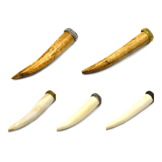 Bone Tusk Pendant | 4 Inch Ox Bone Focal Tusk Pendant | Horn Pendant | White Tusk Brown Tusk