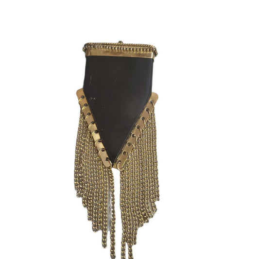 2.75" Jet Black Flat Pointed Arrow Shaped Natural Bone Pendant with Gold Plated Cap/Chains - Measuring 45mm x 72mm, Approx.