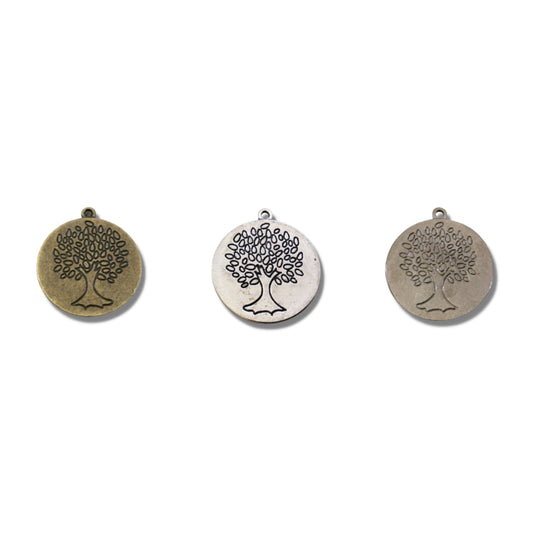 Tibetan Silver Tree Engraved Charms | 30mm Focal Pendant