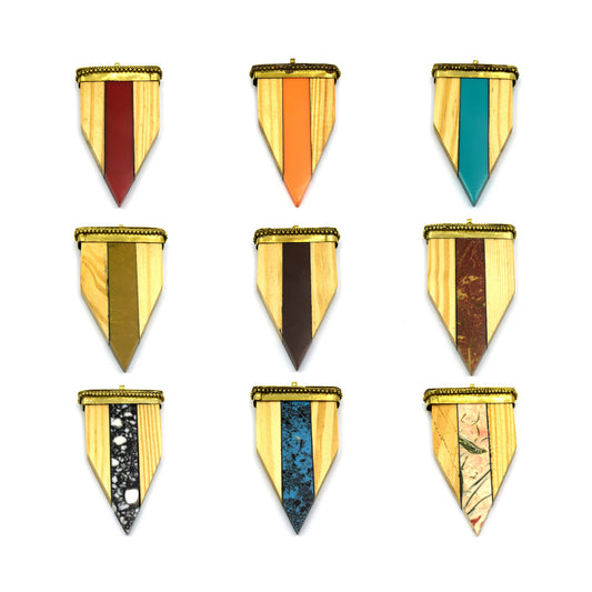Arrow Pendant | Natural Wood / Acrylic Arrow Shape Pendant With Gold Cap | Focal Pendant | Horn Pendant | Jewelry Supplies