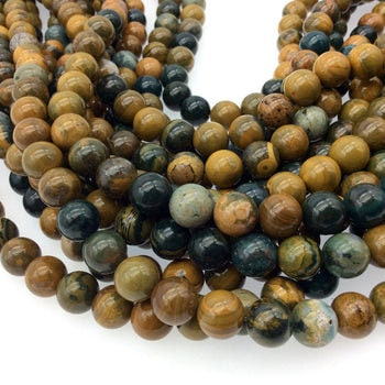 12mm Natural Ocean Jasper Round/Ball Shaped Beads - Sold by 15.5" Strands (Approx. 38 Beads) - High Quality Gemstone